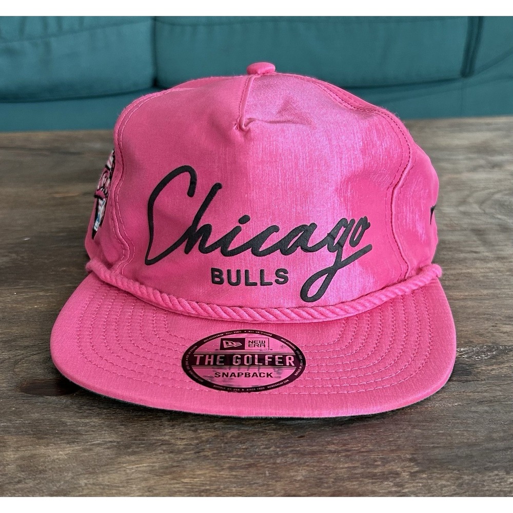 Chicago Bulls The Golfer Hat NBA Script Satin New Era Snapback Rope Cap Pink